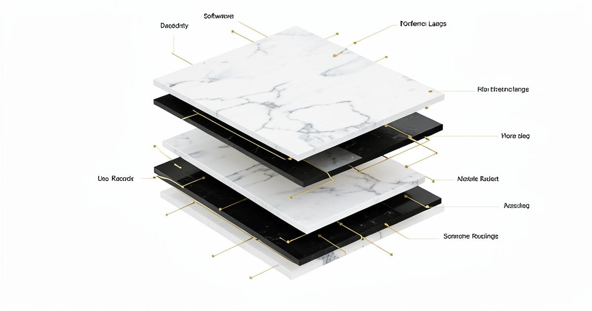 Exploded marble slab diagram representing trading platform software layers
