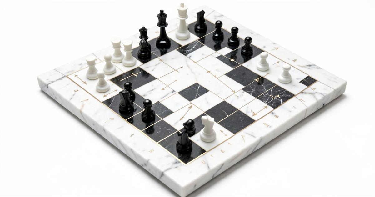 Marble chess board with gold strategy lines representing beginner trading strategies