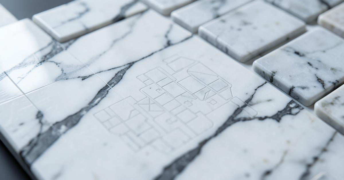 Marble panels arranged as platform interface tiles illustrating IronBridge Markets trading platform evaluation criteria
